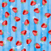 Sweet Summertime | Strawberry Stripe Blue by Duncan MacDougal for 3 Wishes (Sold By 1/2 Meter)